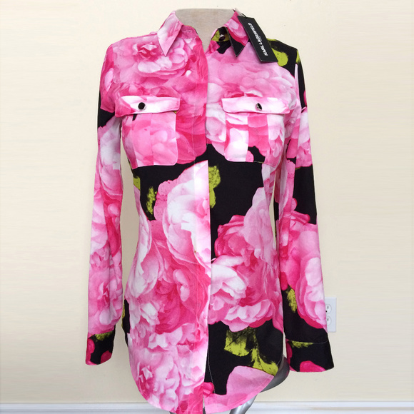Karl Lagerfeld Tops - Karl Lagerfeld Pink Floral Button Down Blouse XS